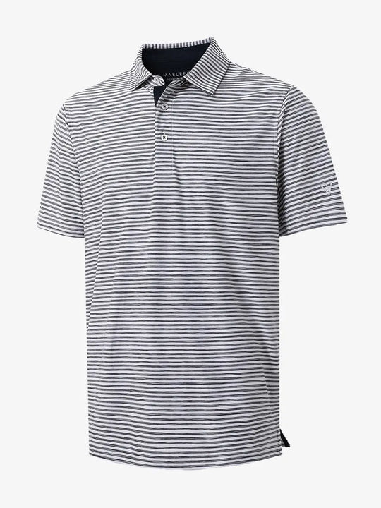 3D render highlighting brushstroke design of BLACK WHITE Unique Watercolour Stripe Polo