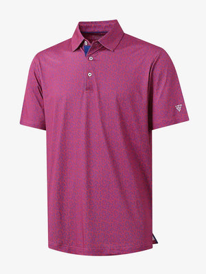3D view of MAELREG Performance Jersey Print Polo in Rose Abstract Figure – breathable golf fabric