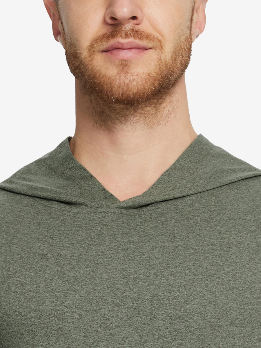 Detailed look at the collar of the Athletic Golf Hoodie, showing fabric texture in Brick Heather.