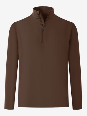 Ultra-Soft Brushed Fleece Lining Quarter Zip Sweatshirt in coffee brown, 3D product view