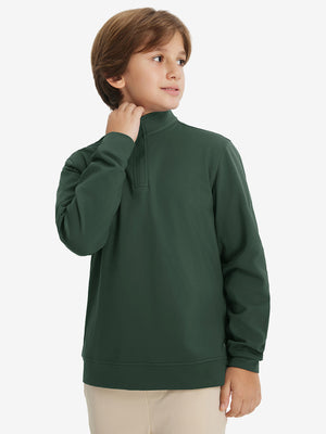 Youth Winter Micro-fleece Quarter Zip Pullover in klein blue, youth model front upper body view