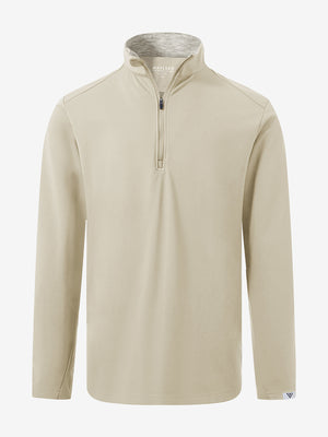 Front 3D view of Fleece lined golf quarter zip in taupe with structutaupe design