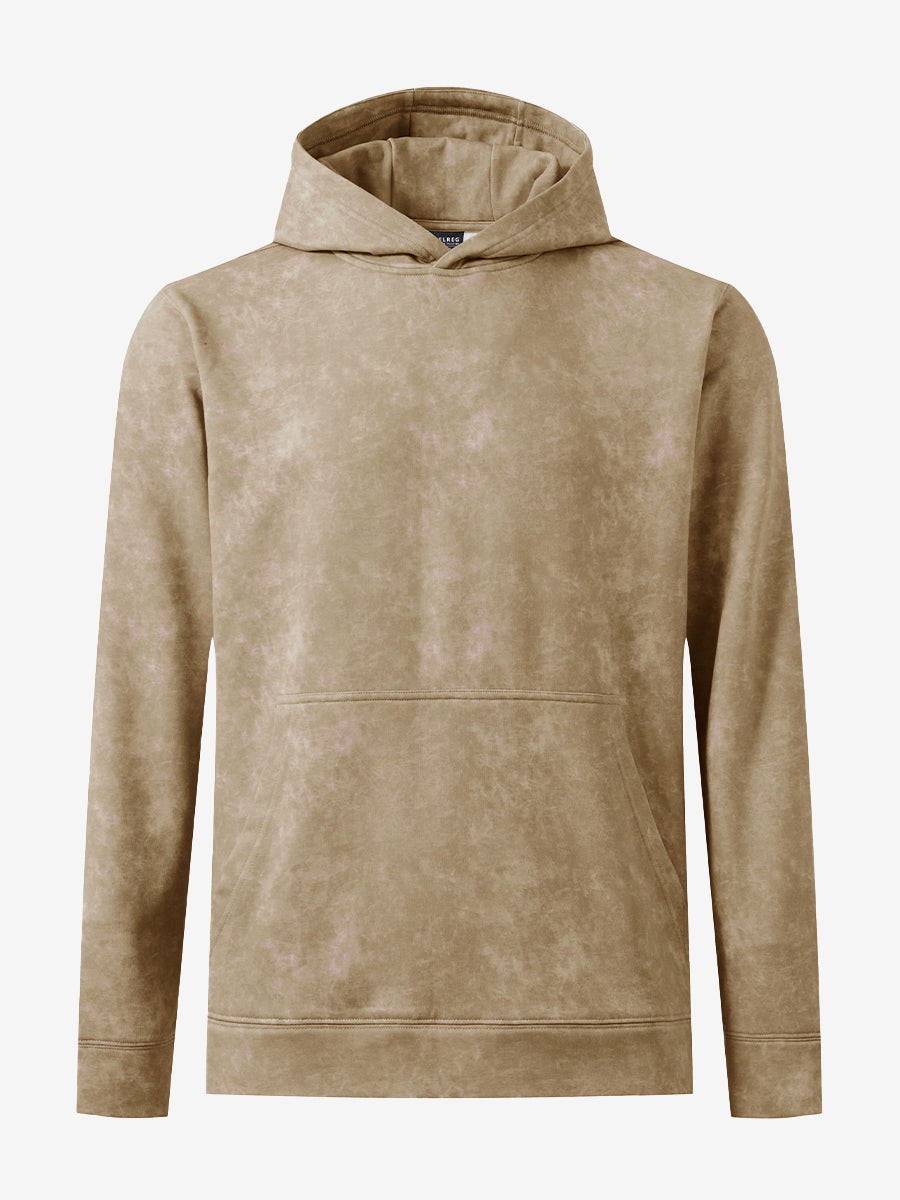 Front 3D view of the exclusive print kangaroo hoodies in khaki brown, highlighting pattern details.
