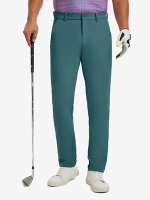 Water-resistant golf stretch nylon pants in dark teal, front lower-body view showing clean athletic fit.