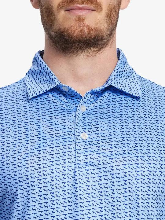 MAELREG Men's Performance Jersey Print Polo – Front chest view in Bluejay Navy Dogs