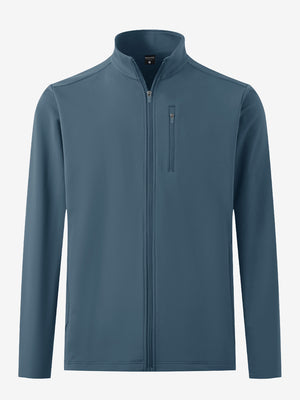 Lightweight casual fleece jacket with 5 pockets in bluish grey, front 3d view showing clean lines