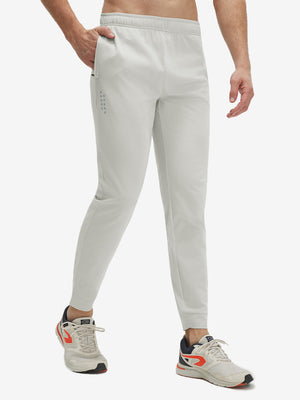 Front view of superion softness mesh joggers with zipper pockets in khaki grey
