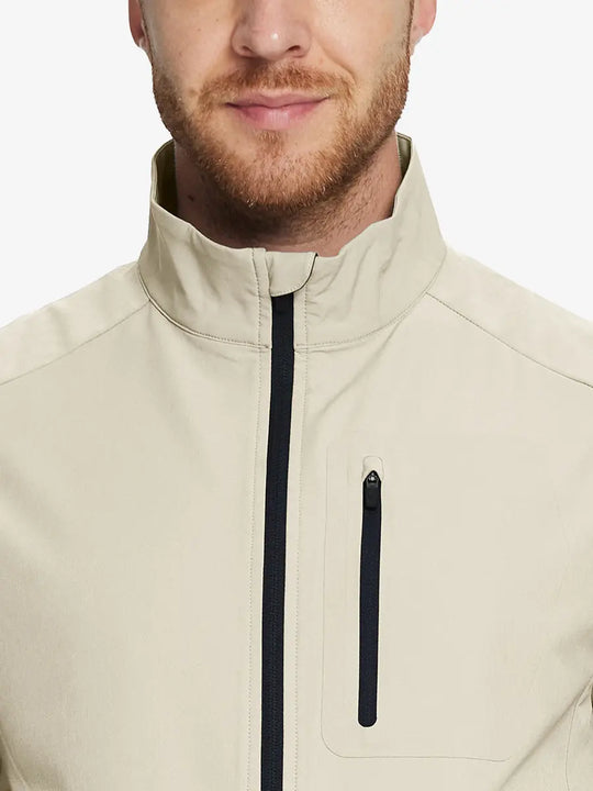 Model showcasing the light grey windproof golf vest, highlighting its modern and sleek design.