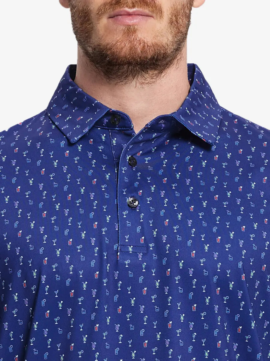 Classic navy blue with cocktail print design, simple but energetic, showing golf sports and fashion sense