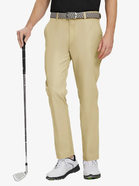 KHAKI Water Resistant Everyday Pants front view, model's lower body holding a golf club