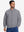 Model wearing casual windproof bomber jacket, neutral grey, front upper body with relaxed fit