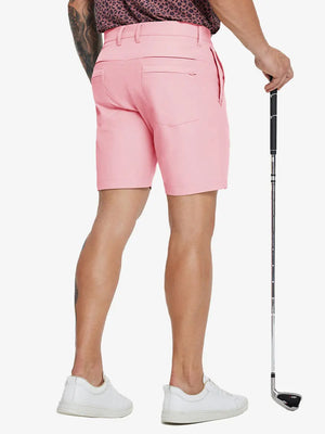 Back lower-body view of model in PINK Water Resistant Versatile 8 Pockets Shorts.