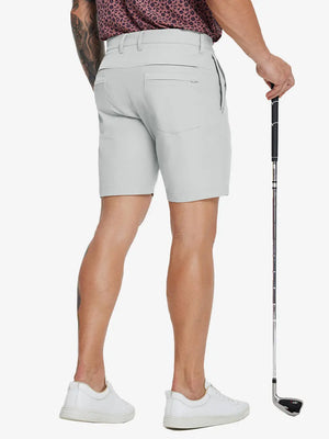 Back lower-body view of model in GLACIER GREY Water Resistant Versatile 8 Pockets Shorts.