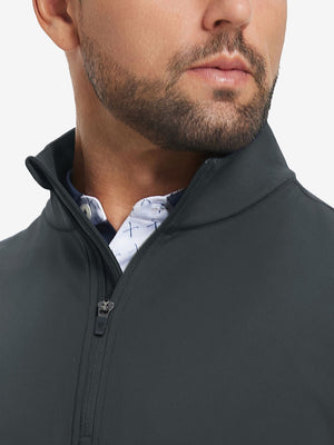 Ultra-Soft Brushed Fleece Lining Quarter Zip Sweatshirt in dark grey, close-up front view