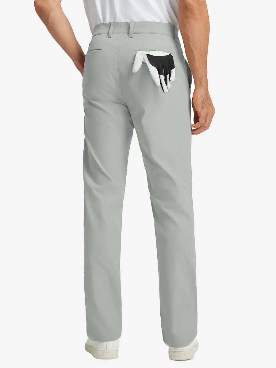 Rear lower leg view of Water Repellent 8 Pockets Pants in LIGHT GREY，showing fabric texture and fit.