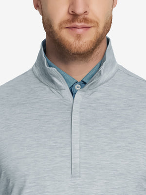 Heather Pinstripe Brushed Dry Fit Quarter Zip Pullover in lunar rock melange, front chest detail showing brushed fabric and pinstripe texture
