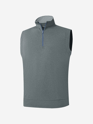 3d view of garment in grey melange lightweight sleeveless quarter zip golf vest