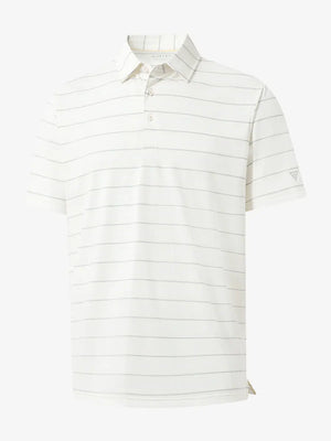 3D mockup of BEIGE STRIPE Stylish Performance Golf Polo showing fabric design and silhouette