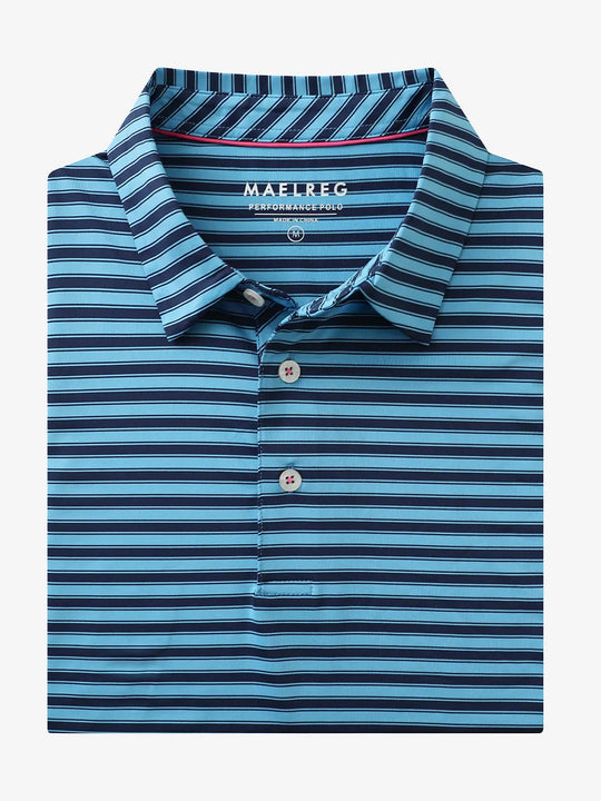 3D rendering of the Navy Blue Yarn Dyed Stripe Polo with classic stripe texture