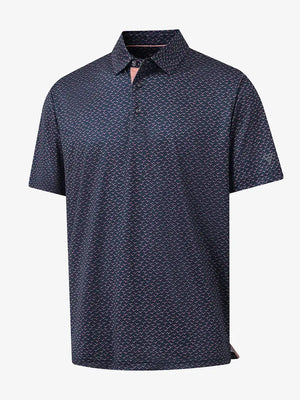 3D view showcasing the seagull pattern on NAVY PINK SEAGULL Performance Print Boys Golf Polo