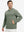 Model front view with one hand in side pocket wearing warm fleece golf hoodies pullover green.