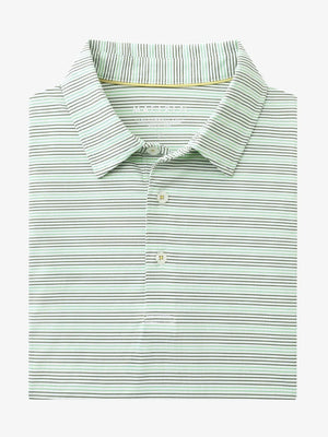 Folded Olive Green Beryl Green Performance Stripe Golf Shirt displayed flat