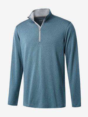 3D rendering of colony blue melange moisture wicking quarter zip pullover