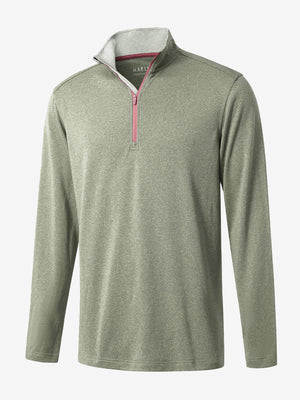 3D rendering of dark khaki melange moisture wicking quarter zip pullover