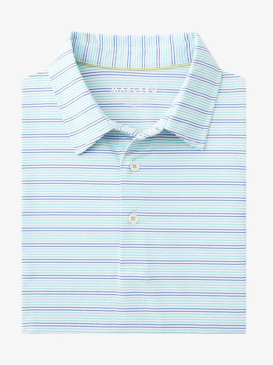 Folded Mint Green Cobalt Stripe Performance Stripe Golf Shirt displayed flat