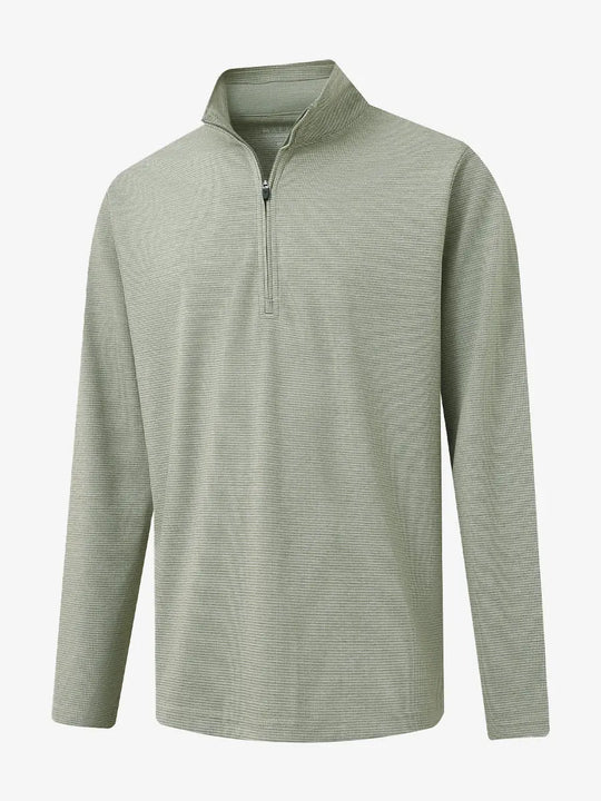 3D view of SAGE GREEN HOUNDSTOOTH Premium Jacquard Quarter Zip Pullover showcasing texture and fit.								
