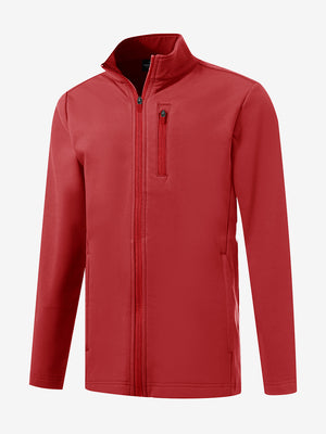 3D view of kids soft lightweight fleece lined jacket in red.