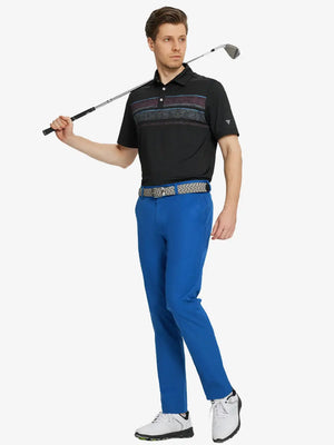Full body front view of model wearing COBALT Water Resistant Everyday Pants, holding a golf club