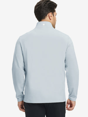 Back view of lightweight casual fleece jacket with 5 pockets, model in misty grey, relaxed fit