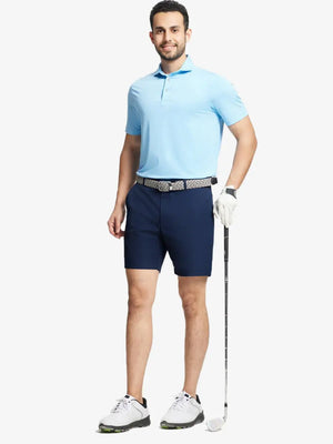 Model wearing Navy shorts, right hand in pocket – 7 Inch inseam