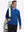 Model carrying a golf bag in jacquard quarter zip pullover in cobalt, blending comfort and style.