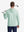 Model back upper body display shot, heather midlayer golf hoodies in light green heather
