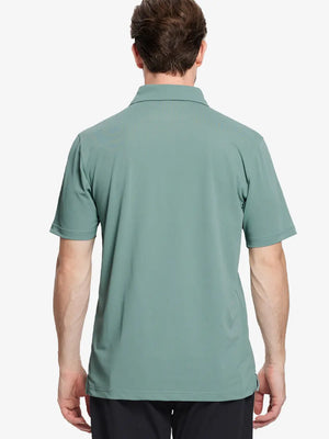 Back view half-body of model in BERYL GREEN Ventilated Pique Performance Polo