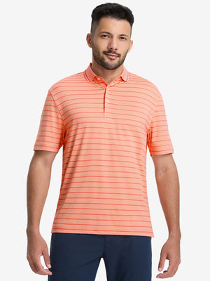 Non-Curl Ribbed Collar Striped Polo Shirts