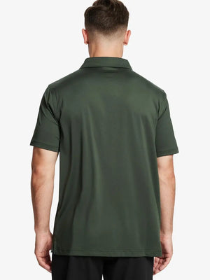 Back half-body view of male model wearing the Olive Green Everyday Classic Solid Polo