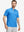 Front half-body of model in blue wave dolphin stretch printed collarless henley golf shirts