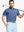 Model in BLUE DENIM STRIPE Pinstripe Jersey Performance Polo holding golf club, front half-body view								
