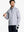 Half-body front view of model holding golf club in Pinstripe Quarter Zip Pullover – GREY MELANGE