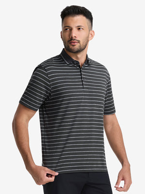 Non-Curl Ribbed Collar Striped Polo Shirts