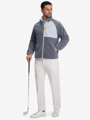 Full body front view of model wearing Golf Lightweight Fleece Lined Dress Pants in oyster gray