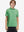 Front upper body of model wearing kids stylish stripe polo shirts, playful stripes with green stripe detail