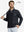 Model holding golf club, dressed in Golf Fleece Thermal Winter Jacket in black, sporty design.