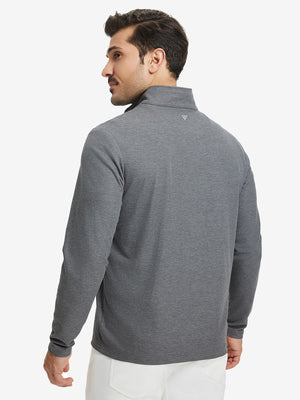 Back upper body of Premium jacquard quarter zip pullover with smooth grey finish