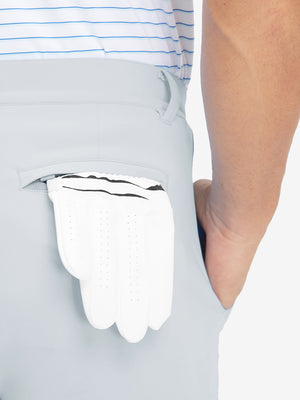 Back pocket detail of Lightweight Ankle-Zip Sweatpants with 4 Pockets in misty grey