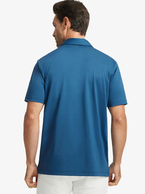 Back half-body view of COBALT BLUE1 Chest Print Polo Shirts