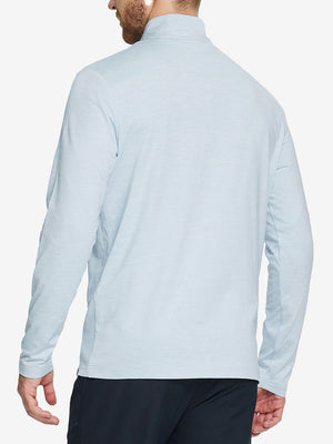 Back view of Heather Pinstripe Brushed Dry Fit Quarter Zip Pullover in grey mist heather, showing clean athletic fit